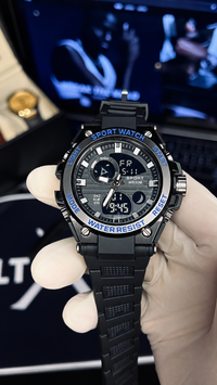 Black Analog-Digital Sports Watch