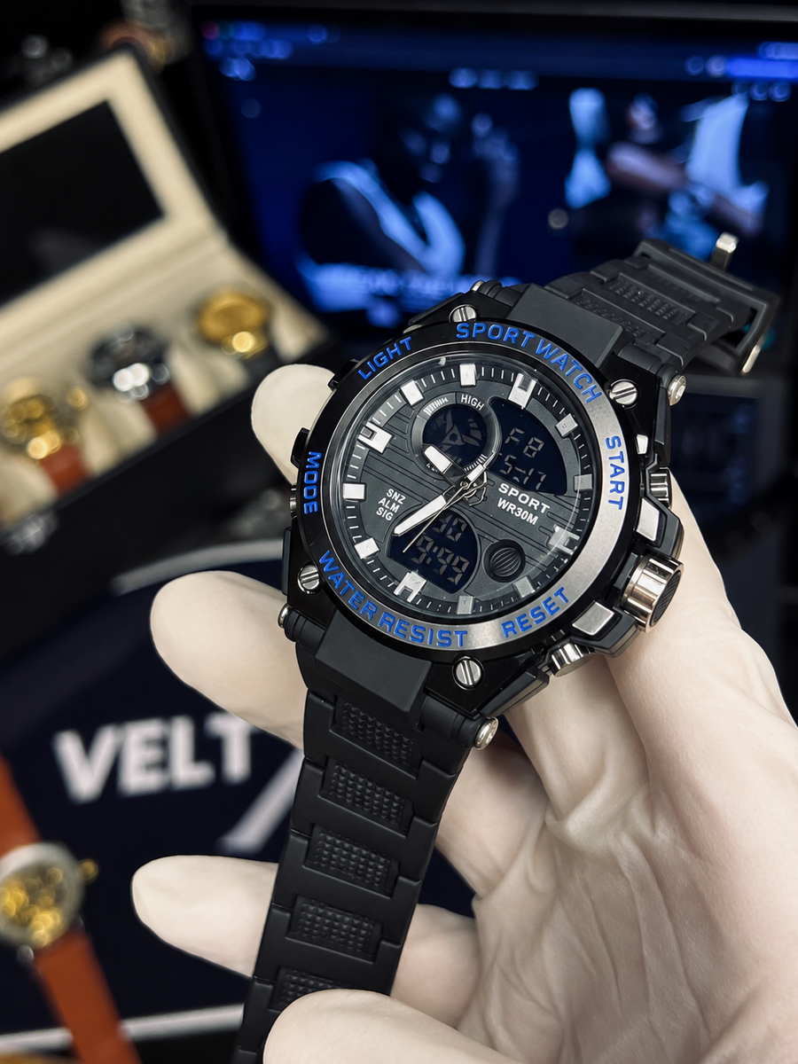 Black Analog-Digital Sports Watch